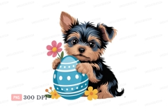 Fluffy puppy with blue easter egg yorkshire terrier Product Image 1