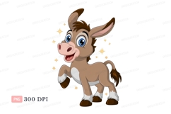 Cute brown donkey with blue eyes and stars animal cartoon Product Image 1