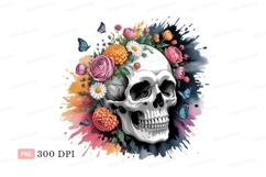Skull flowers butterflies roses daisies Product Image 1