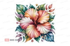 Vibrant hibiscus flower with tropical leaves floral Product Image 1
