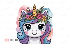 Cute unicorn with floral crown fantasy magic Product Image 1