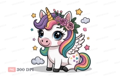 Cute unicorn with rainbow mane and floral crown fantasy Product Image 1