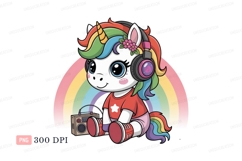 Cute unicorn listening to music rainbow headphones Product Image 1