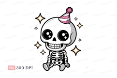 Cute skeleton wearing party hat cartoon Product Image 1