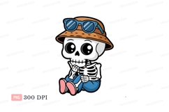 Cute skeleton wearing hat and sunglasses cartoon Product Image 1