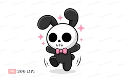Black bunny skeleton dancing with pink bow image Product Image 1