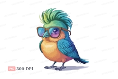 Colorful bird wearing glasses avian cartoon Product Image 1