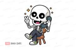 Skeleton talking on phone with moon stars chair Product Image 1