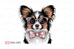 Fluffy dog wearing pink glasses and bow tie chihuahua Product Image 1