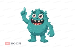 Teal fuzzy creature pointing upwards cartoon monster Product Image 1