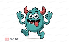 Happy blue monster with horns tongue Product Image 1