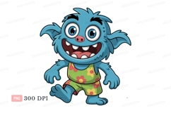 Blue monster walking happy cartoon Product Image 1