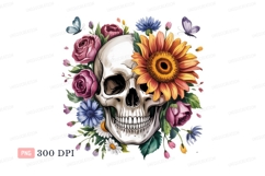 Skull floral arrangement with butterflies flowers sunflower Product Image 1
