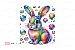 Colorful rabbit surrounded by bubbles bunny rainbow Product Image 1