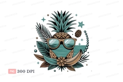 Cool pineapple wearing sunglasses and tropical leaves Product Image 1