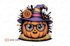 Cute pumpkin wearing witch hat and glasses flower Product Image 1