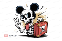 Skeleton character with suitcase and peace sign skull Product Image 1