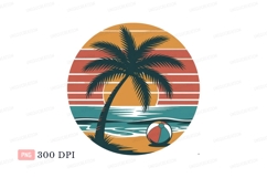 Sunset beach palm tree and ball image Product Image 1