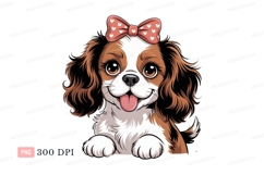 Adorable brown white dog wearing pink bow puppy canine Product Image 1