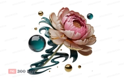 Pink flower gold trim teal swirls image Product Image 1