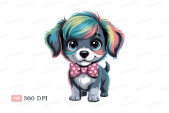 Colorful puppy with pink polka dot bow canine animal Product Image 1