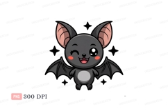 Cute bat winking with pink cheeks cartoon black Product Image 1
