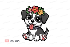 Cute puppy wearing flower crown and spiked collar animal Product Image 1