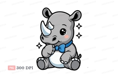 Cute cartoon rhino with blue bow tie animal gray Product Image 1