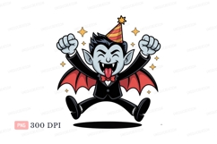 Happy vampire jumping with party hat image Product Image 1