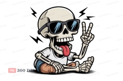 Skeleton wearing sunglasses making peace sign tongue Product Image 1