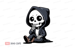 Grim Reaper thinking pose skeleton hooded Product Image 1