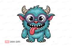 Furry blue monster with glasses and tongue out image Product Image 1