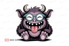 Furry monster with glasses and tongue out purple Product Image 1