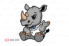 Cartoon rhino wearing formal attire animal grey Product Image 1