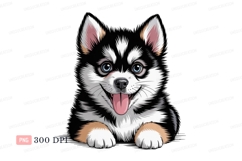 Fluffy husky puppy with blue eyes animal cute Product Image 1