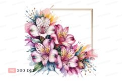 Pink white floral arrangement golden frame flowers Product Image 1
