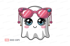 Cute ghost wearing pink jeweled sunglasses blue Product Image 1