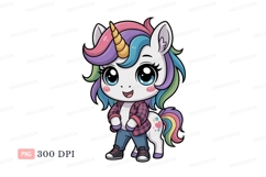 Chibi unicorn wearing plaid shirt and jeans fantasy Product Image 1