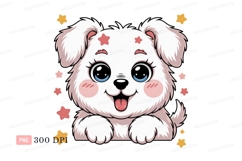 Fluffy white puppy with blue eyes and pink stars image Product Image 1