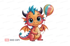 Cute orange dragon holding colorful balloon blue wings Product Image 1