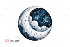 Crescent moon with swirling clouds and stars night Product Image 1