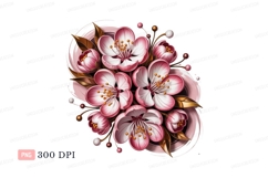 Pink white cherry blossoms gold leaves image Product Image 1