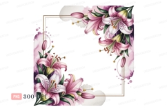Pink lily floral frame mockup image Product Image 1