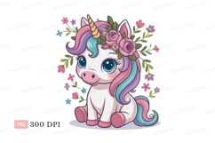 Cute unicorn with floral crown fantasy magical Product Image 1