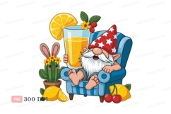 Gnome relaxing with citrus drink armchair juice Product Image 1