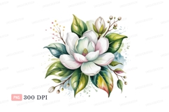White magnolia blossom green leaves flower Product Image 1
