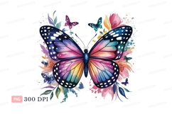 Colorful butterfly surrounded by flowers pink blue Product Image 1