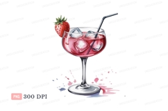 Red strawberry cocktail with ice and straw drink Product Image 1