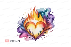 Fiery heart surrounded by cosmic clouds and foliage Product Image 1