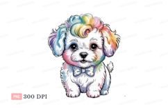 Fluffy puppy with rainbow hair and bow tie white Product Image 1